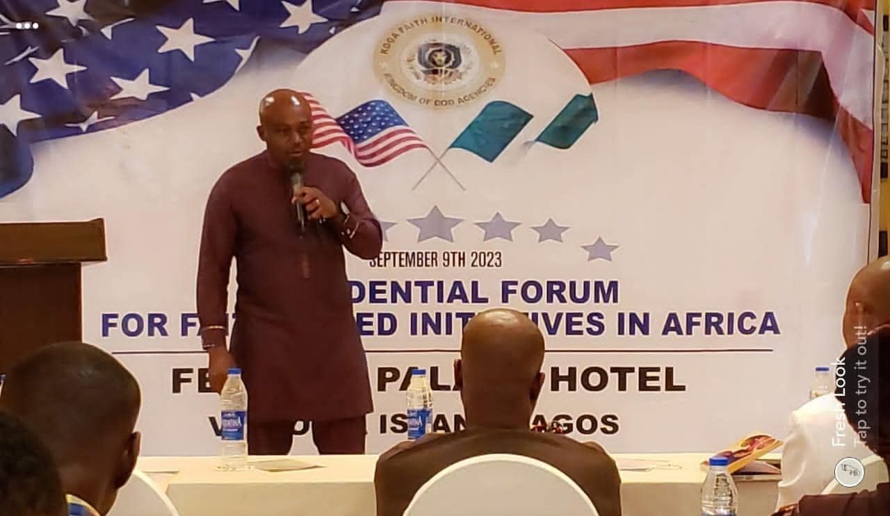 A speaker addresses delegates at the Maiden Edition forum, Victoria Island, Lagos